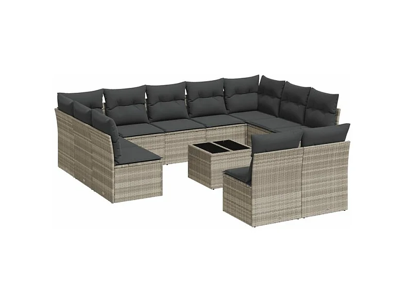 Salon de jardin avec coussins 12 pcs gris clair résine tressée