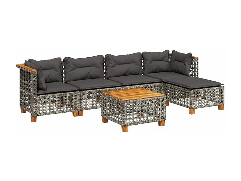 Salon de jardin 6 pcs avec coussins gris résine tressée