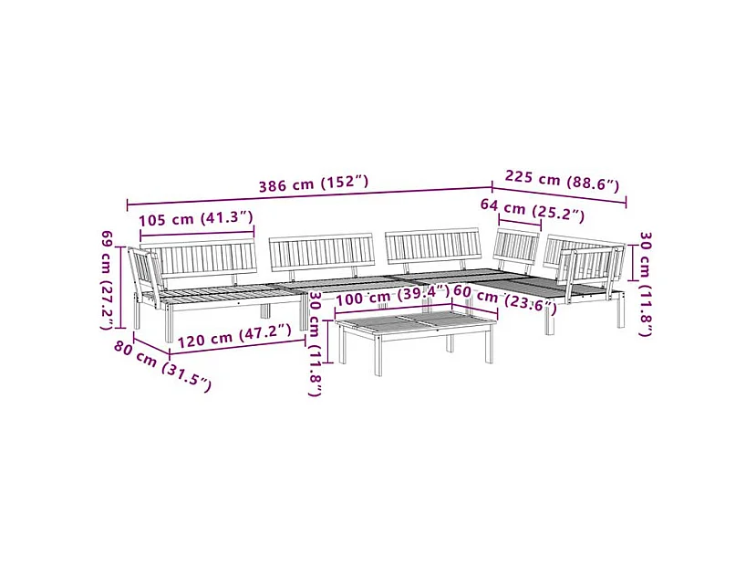 Salon palette de jardin 5 pcs bois d'acacia massif