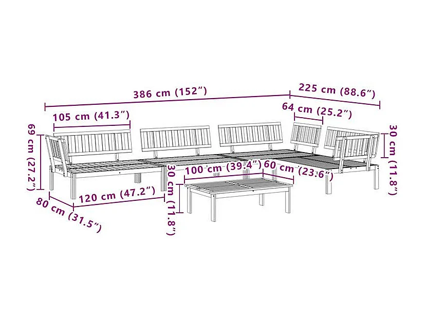 Salon palette de jardin 5 pcs bois d'acacia massif