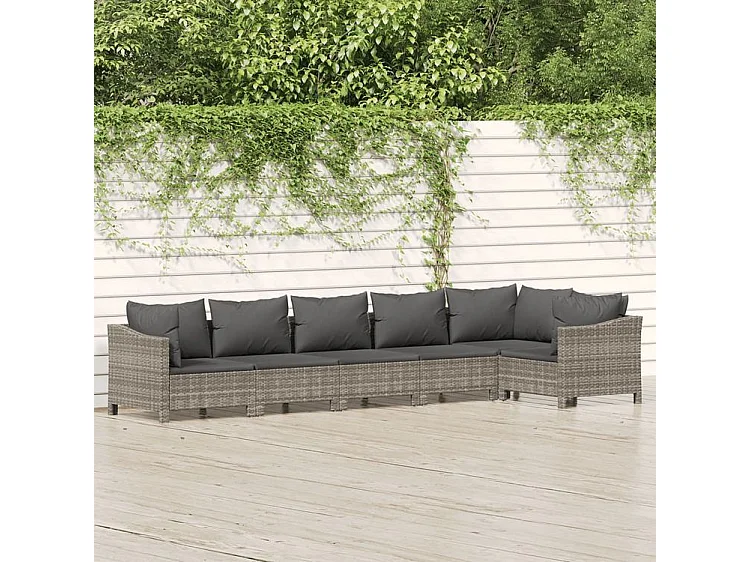Salon de jardin 6 pcs avec coussins Gris Résine tressée