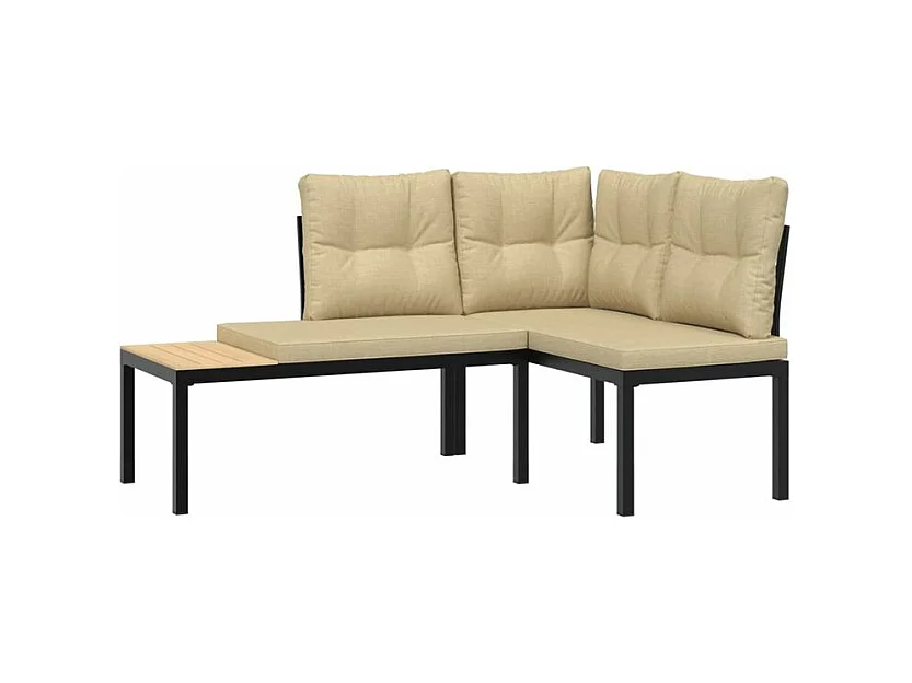 Salon de jardin avec coussins 5 pcs noir acier enduit de poudre