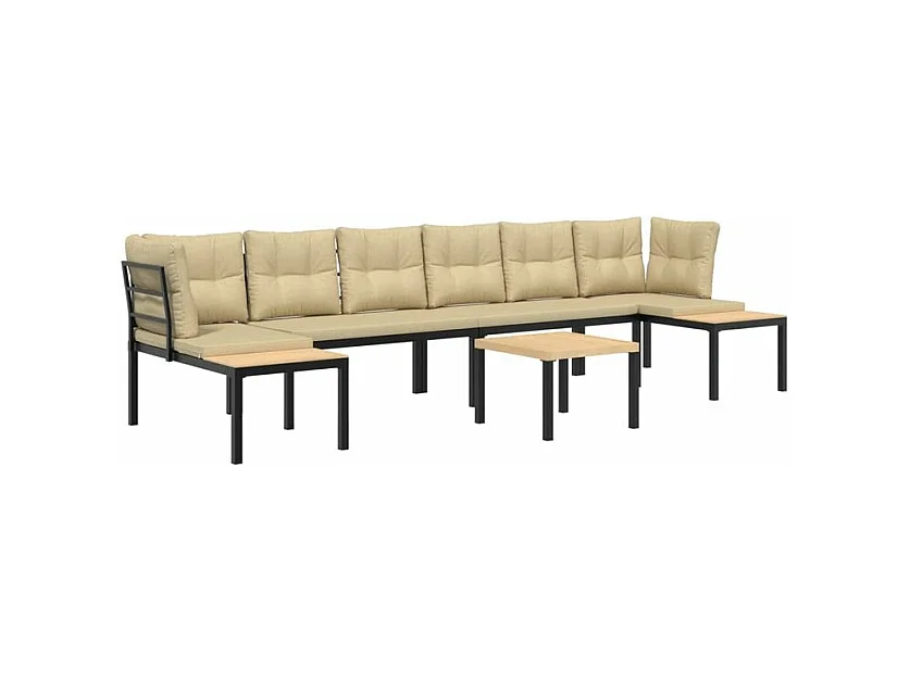 Salon de jardin avec coussins 5 pcs noir acier enduit de poudre