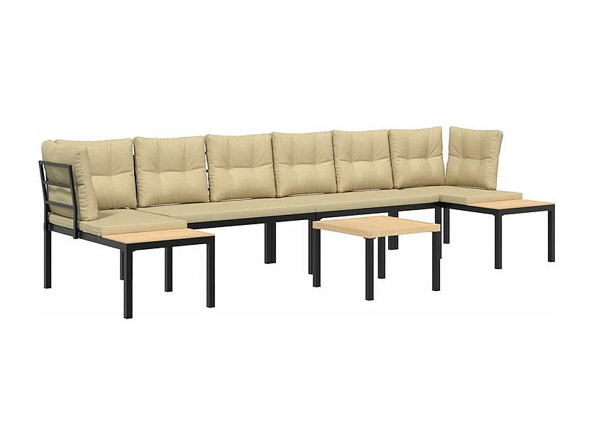 Salon de jardin avec coussins 5 pcs noir acier enduit de poudre