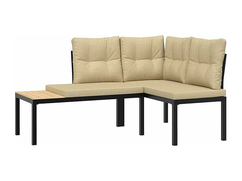 Salon de jardin avec coussins 5 pcs noir acier enduit de poudre