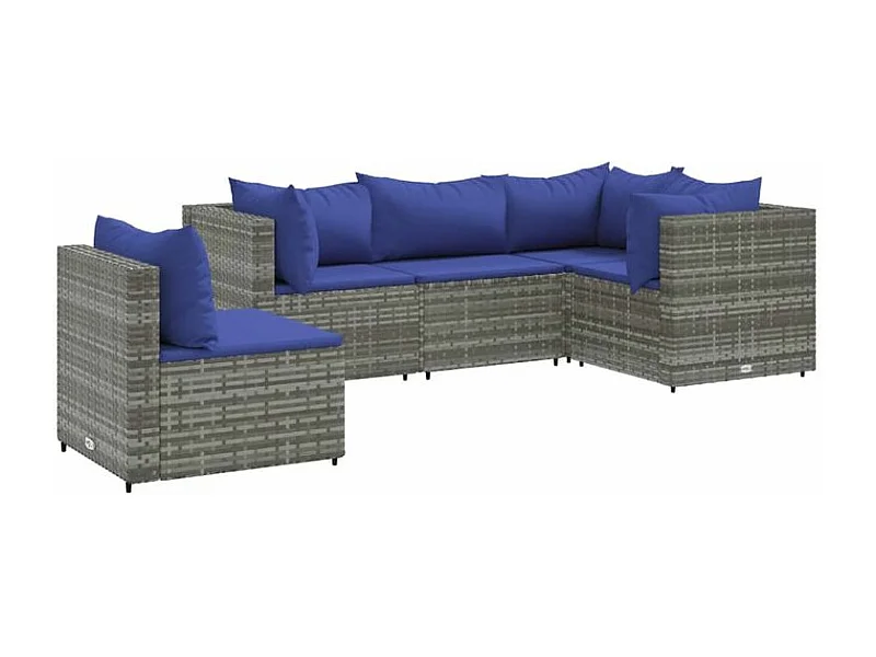 Salon de jardin 5 pcs avec coussins Gris Résine tressée