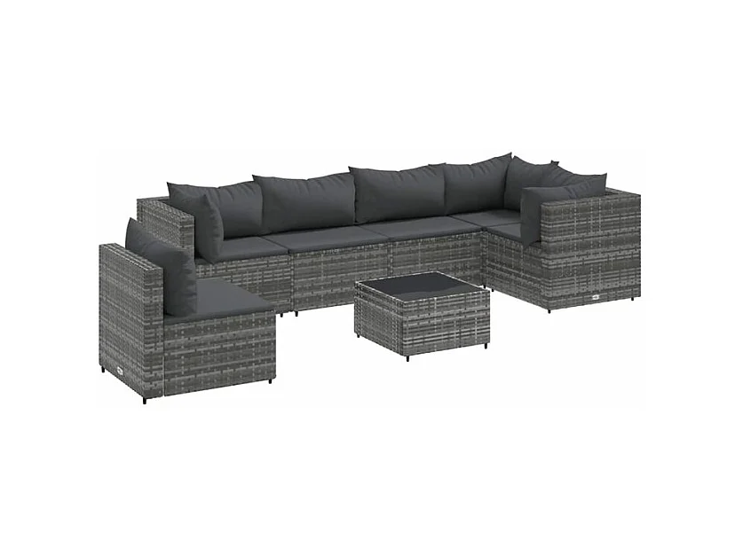 Salon de jardin 7 pcs avec coussins Gris Résine tressée