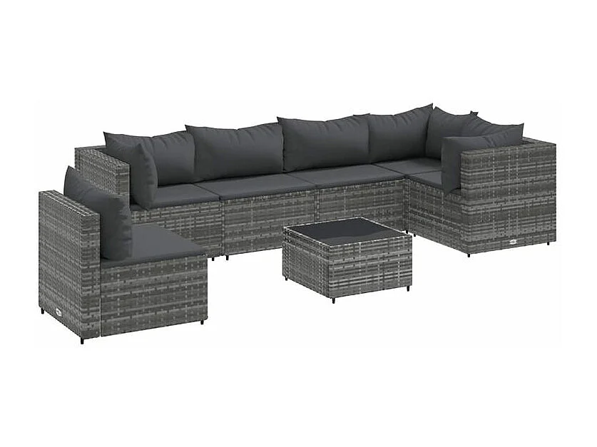 Salon de jardin 7 pcs avec coussins Gris Résine tressée