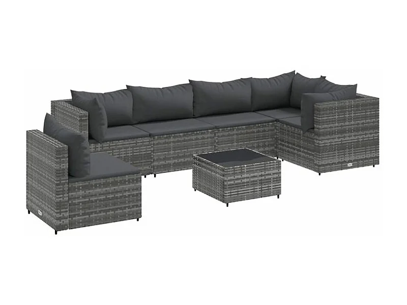Salon de jardin 7 pcs avec coussins Gris Résine tressée
