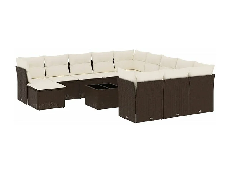 Salon de jardin avec coussins 13 pcs marron résine tressée