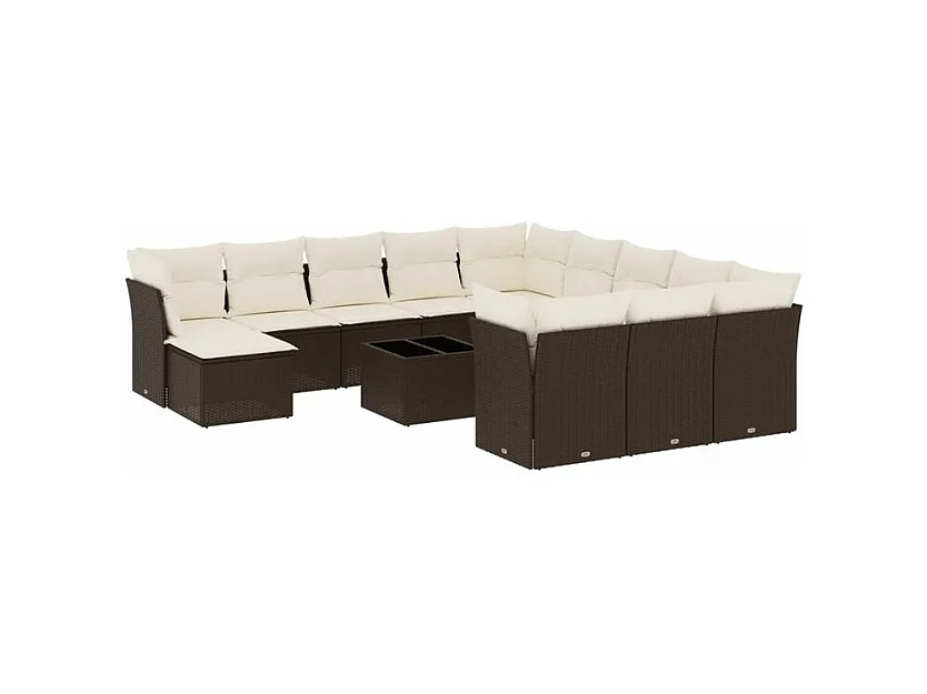 Salon de jardin avec coussins 13 pcs marron résine tressée