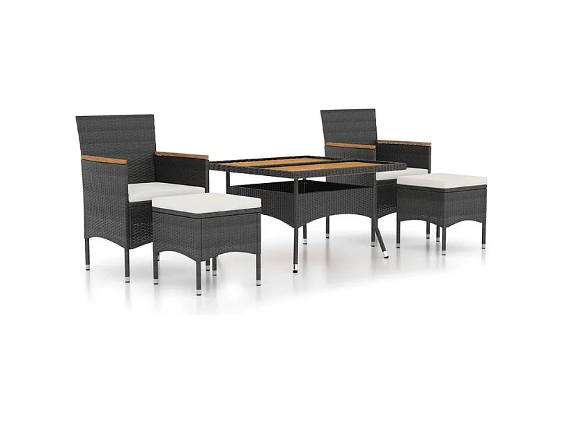 Ensemble à dîner de jardin 5 pcs Résine tressée et acacia Noir