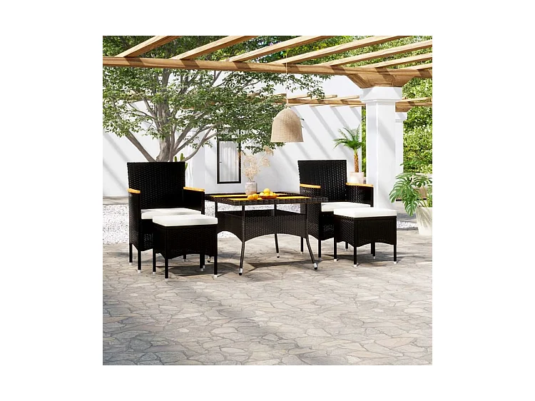 Ensemble à dîner de jardin 5 pcs Résine tressée et acacia Noir