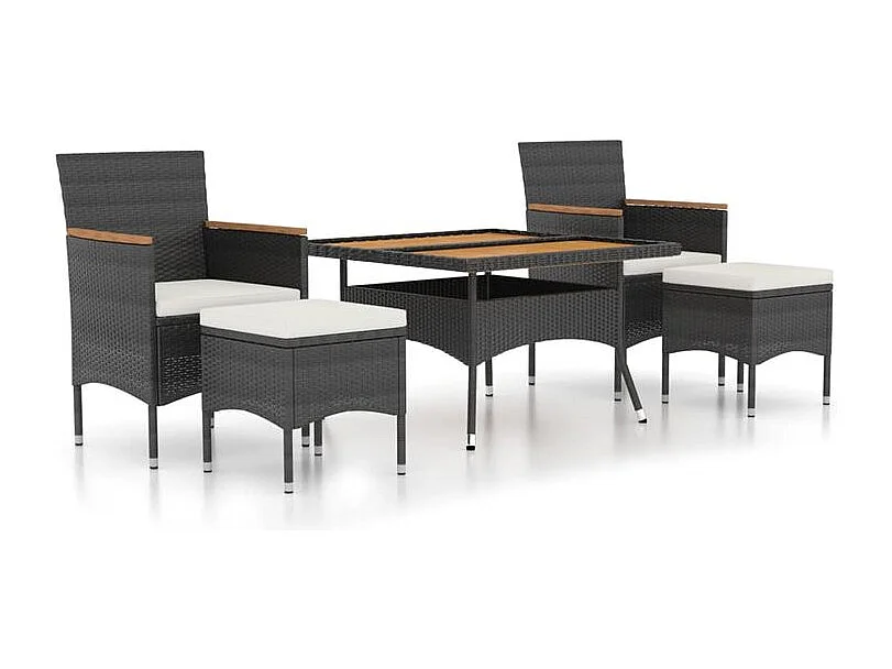 Ensemble à dîner de jardin 5 pcs Résine tressée et acacia Noir