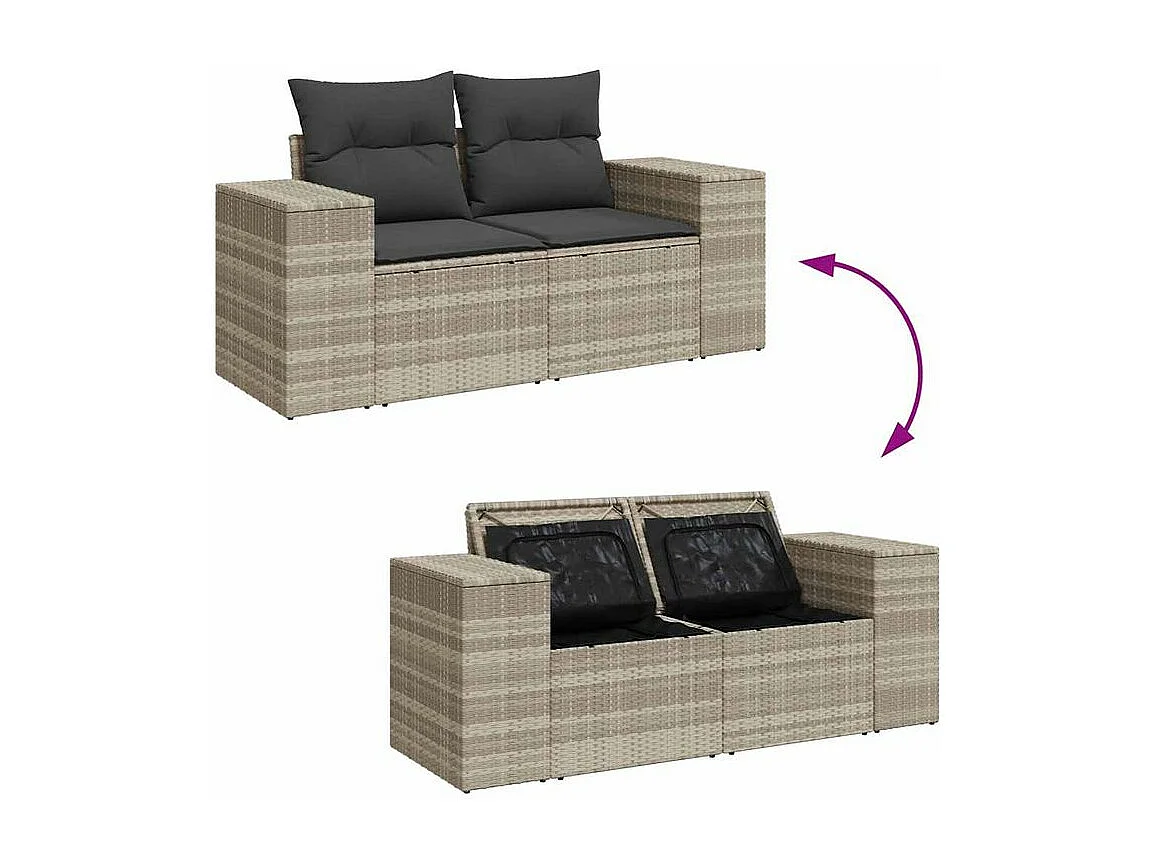 Salon de jardin avec coussins 10 pcs gris clair résine tressée