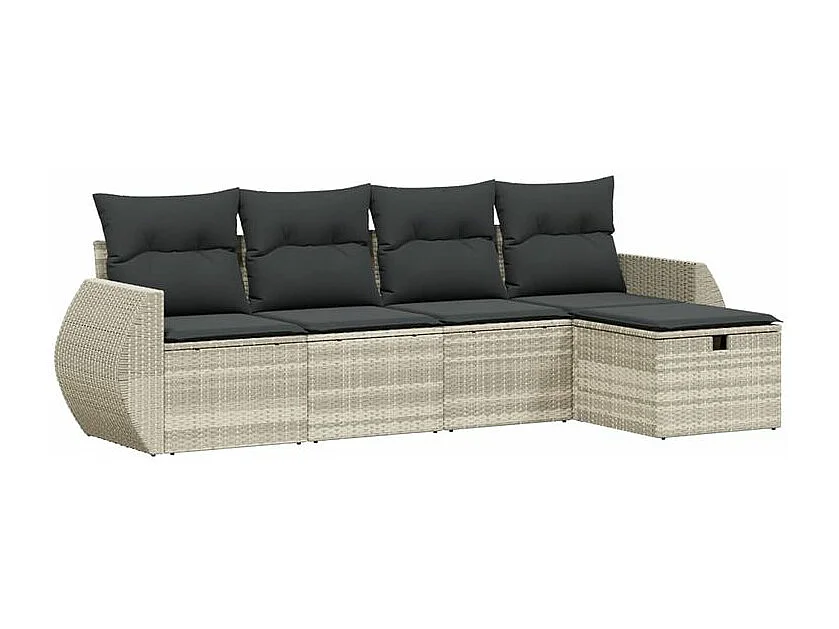 Salon de jardin 5 pcs avec coussins gris clair résine tressée