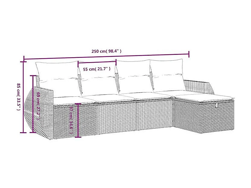 Salon de jardin 5 pcs avec coussins gris clair résine tressée