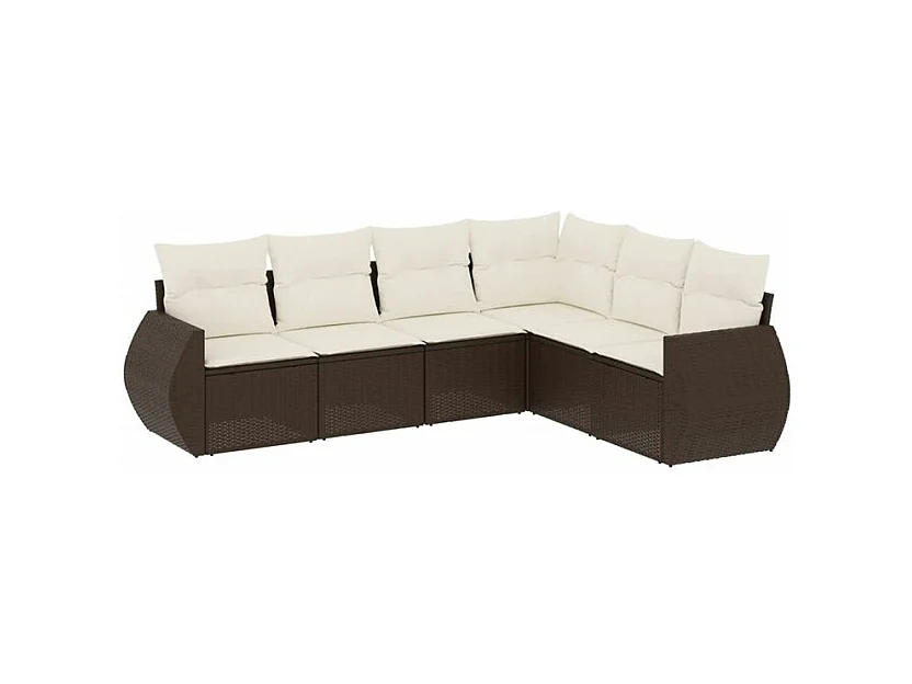 Salon de jardin avec coussins 6 pcs marron résine tressée