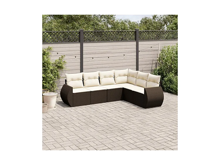 Salon de jardin avec coussins 6 pcs marron résine tressée