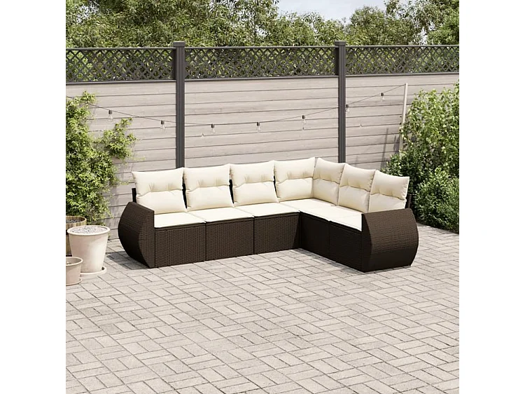 Salon de jardin avec coussins 6 pcs marron résine tressée