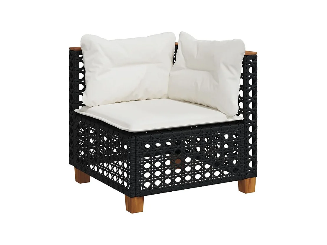 Salon de jardin 7 pcs avec coussins noir résine tressée