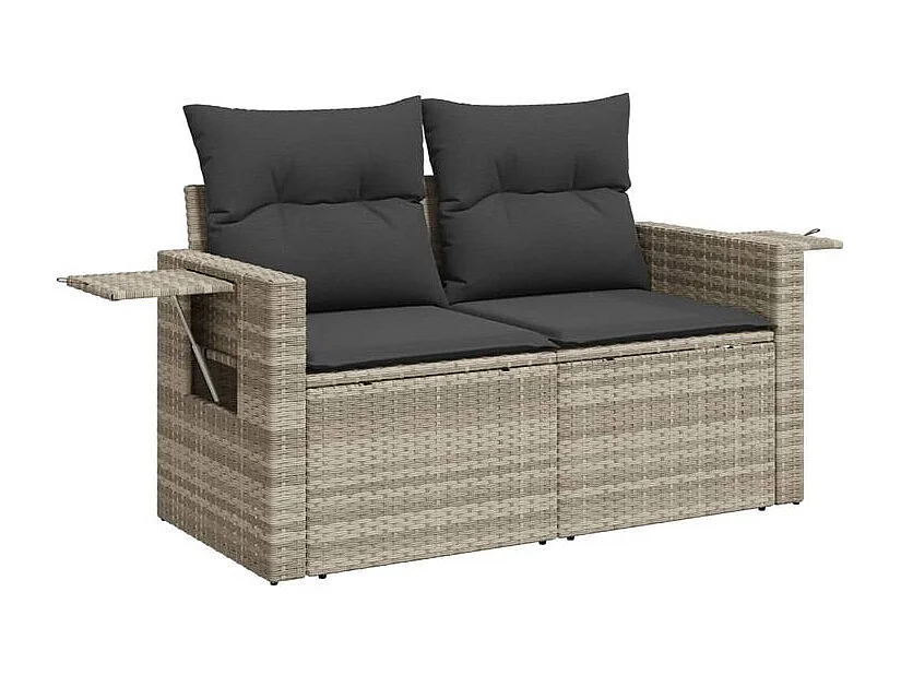 Salon de jardin avec coussins 7 pcs gris clair résine tressée
