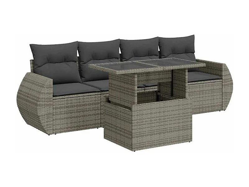Salon de jardin 5 pcs avec coussins gris résine tressée