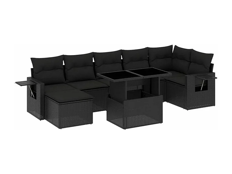Salon de jardin 8 pcs avec coussins noir résine tressée