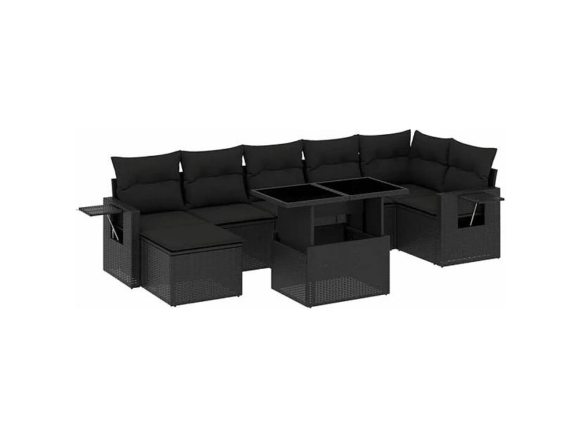 Salon de jardin 8 pcs avec coussins noir résine tressée