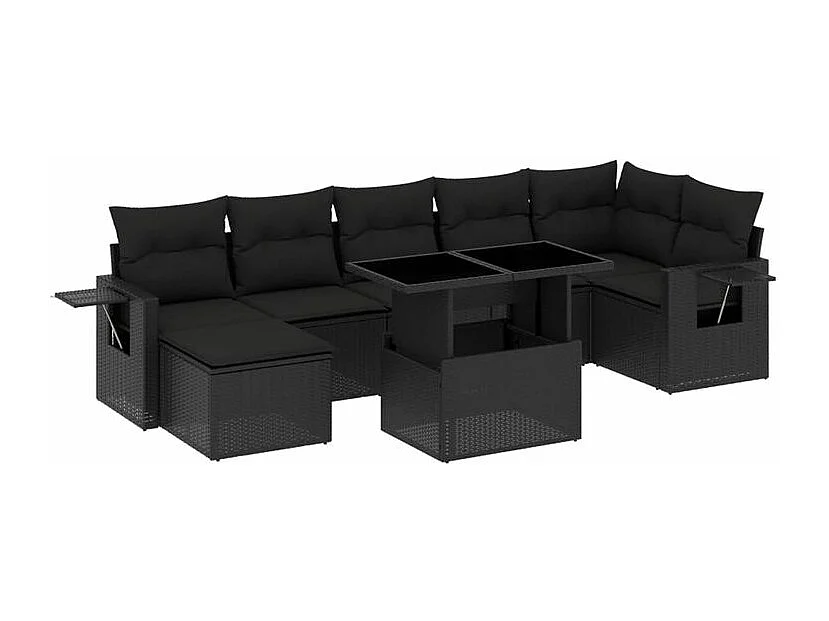 Salon de jardin 8 pcs avec coussins noir résine tressée