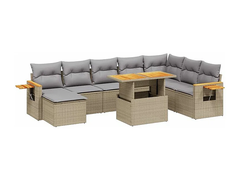 Salon de jardin avec coussins 8 pcs beige résine tressée