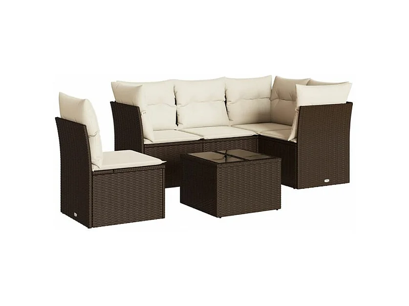 Salon de jardin avec coussins 6 pcs marron résine tressée