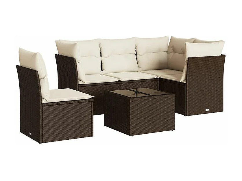 Salon de jardin avec coussins 6 pcs marron résine tressée