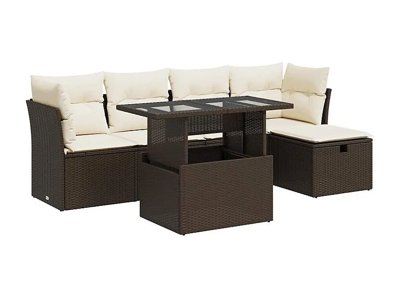 Salon de jardin avec coussins 6 pcs marron résine tressée
