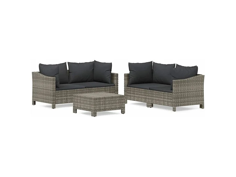 Salon de jardin 5 pcs avec coussins Gris Résine tressée