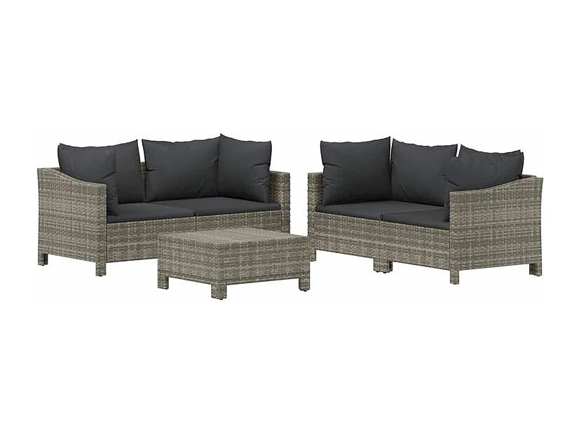 Salon de jardin 5 pcs avec coussins Gris Résine tressée