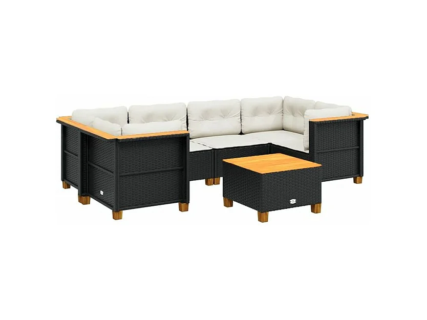 Salon de jardin 7 pcs avec coussins noir résine tressée