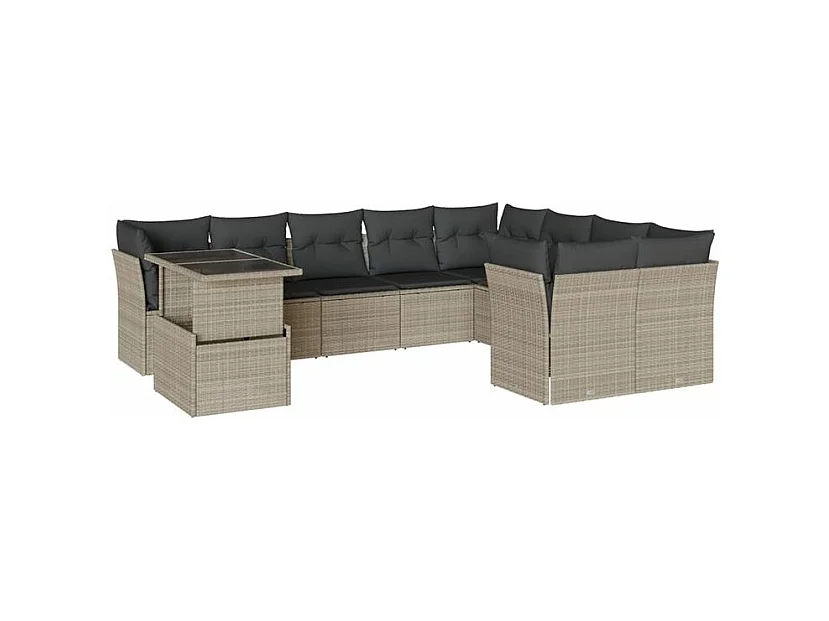 Salon de jardin avec coussins 10 pcs gris clair résine tressée