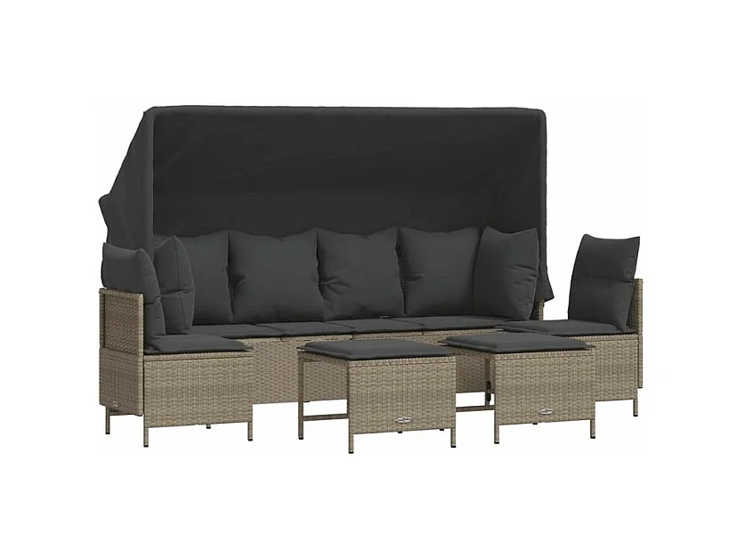 Salon de jardin 5 pcs avec coussins gris clair résine tressée