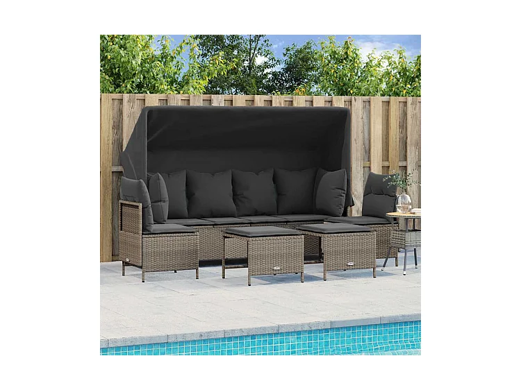 Salon de jardin 5 pcs avec coussins gris clair résine tressée