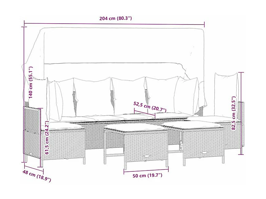 Salon de jardin 5 pcs avec coussins gris clair résine tressée