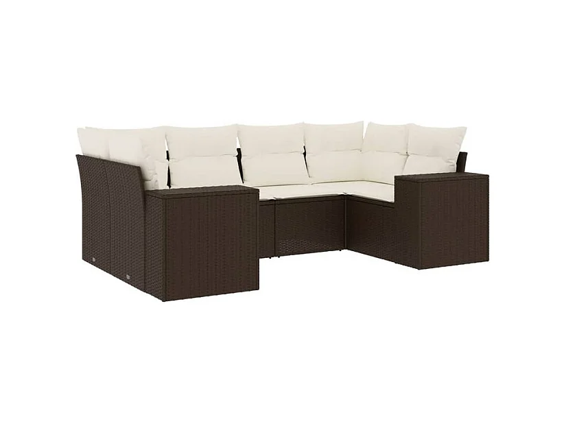 Salon de jardin avec coussins 6 pcs marron résine tressée