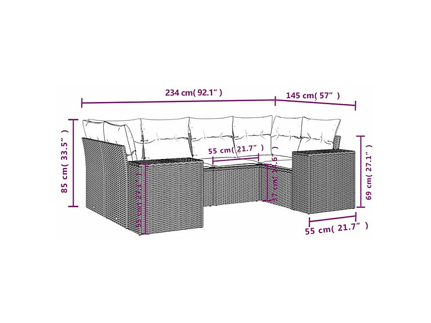 Salon de jardin avec coussins 6 pcs marron résine tressée