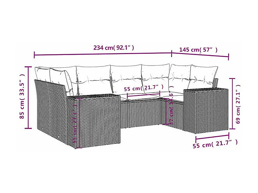 Salon de jardin avec coussins 6 pcs marron résine tressée