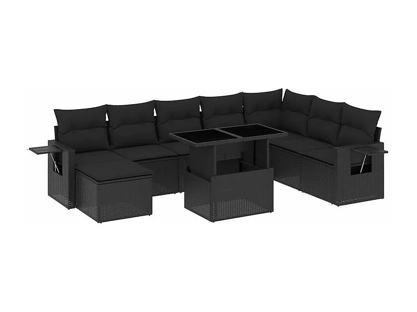 Salon de jardin 8 pcs avec coussins noir résine tressée