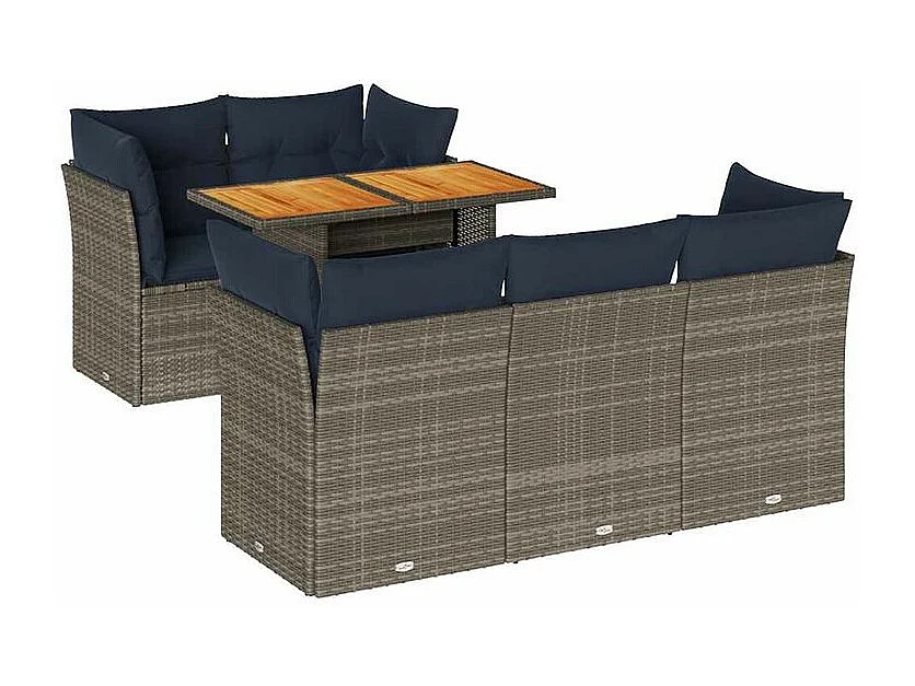 Salon de jardin 6 pcs avec coussins gris résine tressée