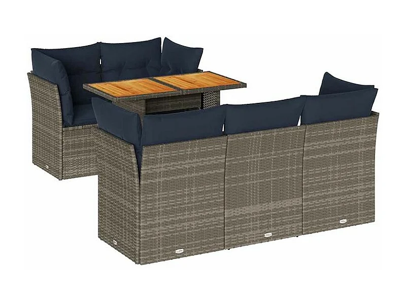 Salon de jardin 6 pcs avec coussins gris résine tressée