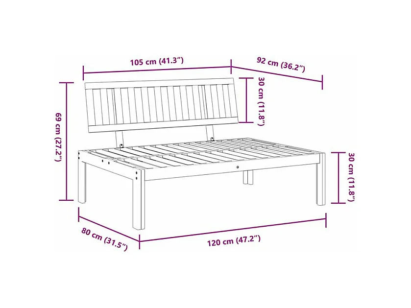 Canapé central palette de jardin bois massif d'acacia