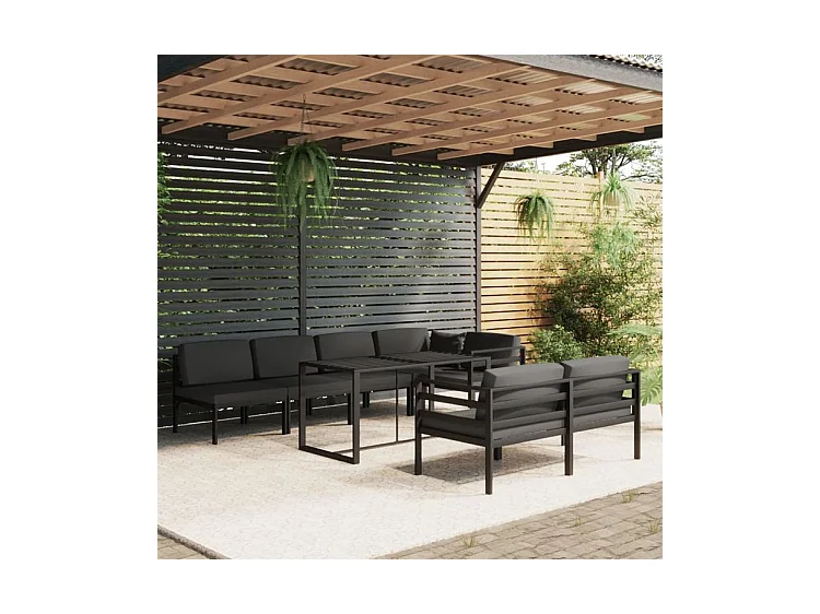Salon de jardin 8 pcs avec coussins Aluminium Anthracite