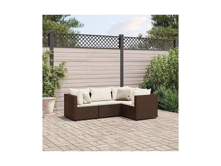 Salon de jardin 4 pcs avec coussins Marron Résine tressée